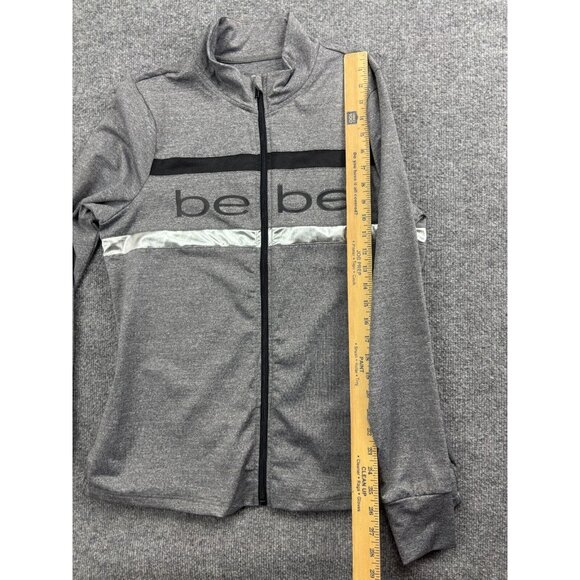 Bebe Athletic Track Jacket Women's XL Heather Gray Mesh Striped Zip Front Pocket - Picture 4 of 6
